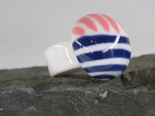 Blue and pink porcelain ring