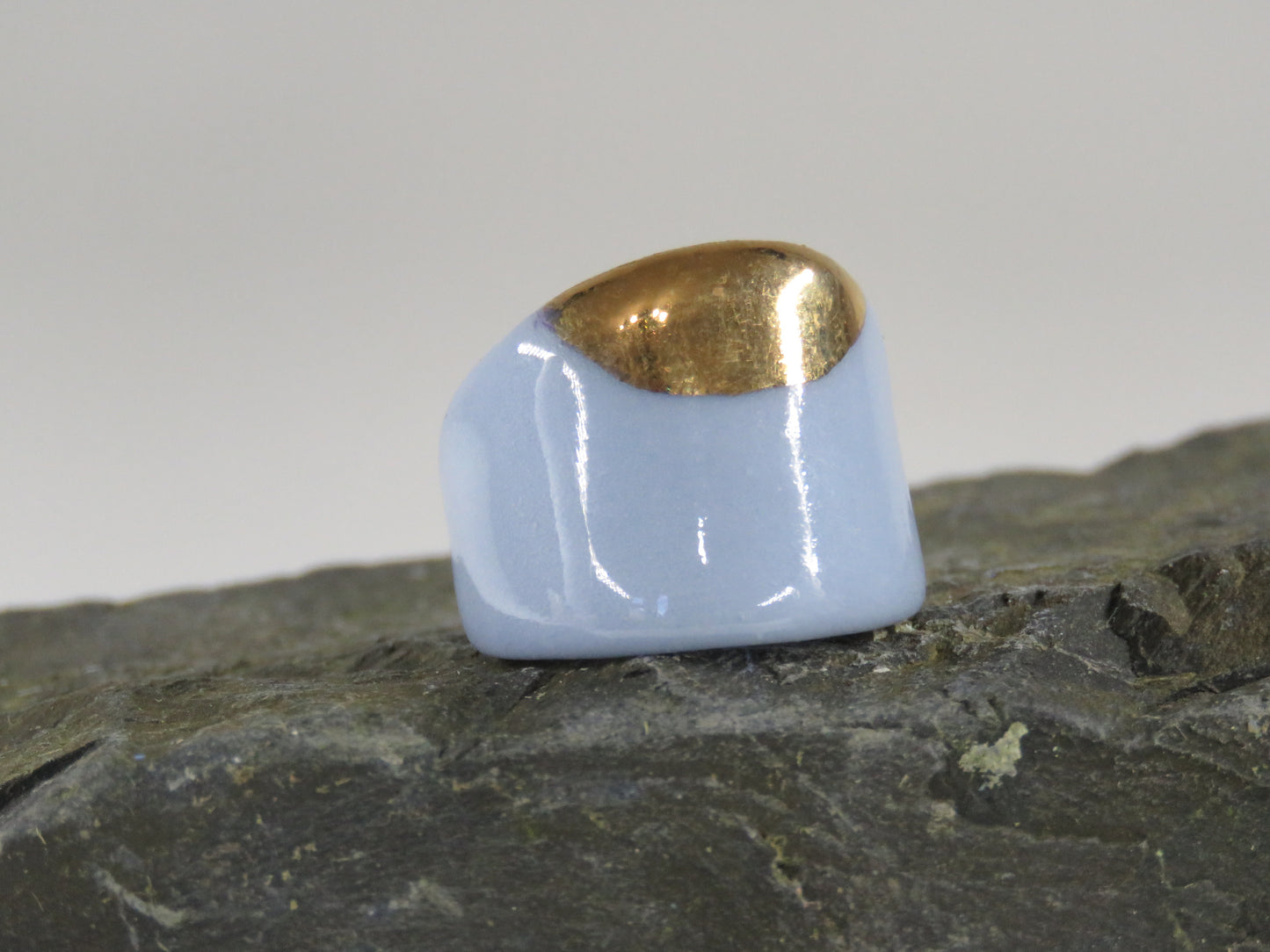 Blue and Gold Porcelain ring Size P1/2