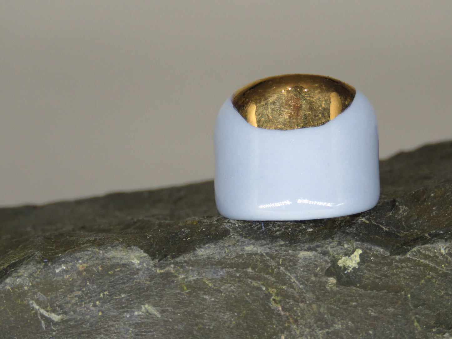 Blue and Gold Porcelain ring Size P1/2