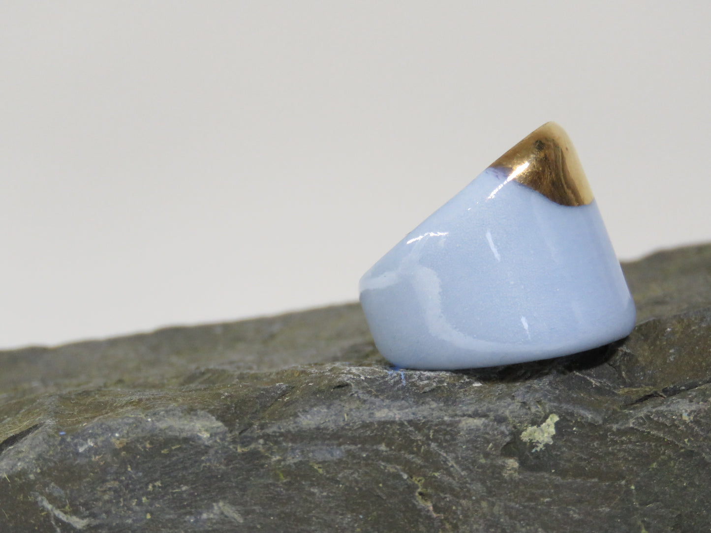 Blue and Gold Porcelain ring Size P1/2