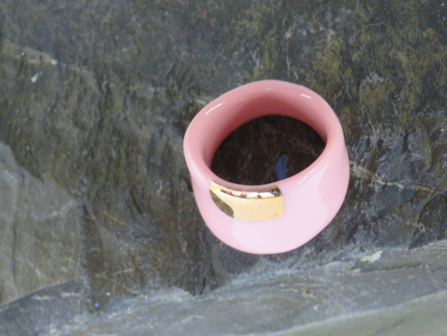 Pink and Gold Porcelain ring Size N