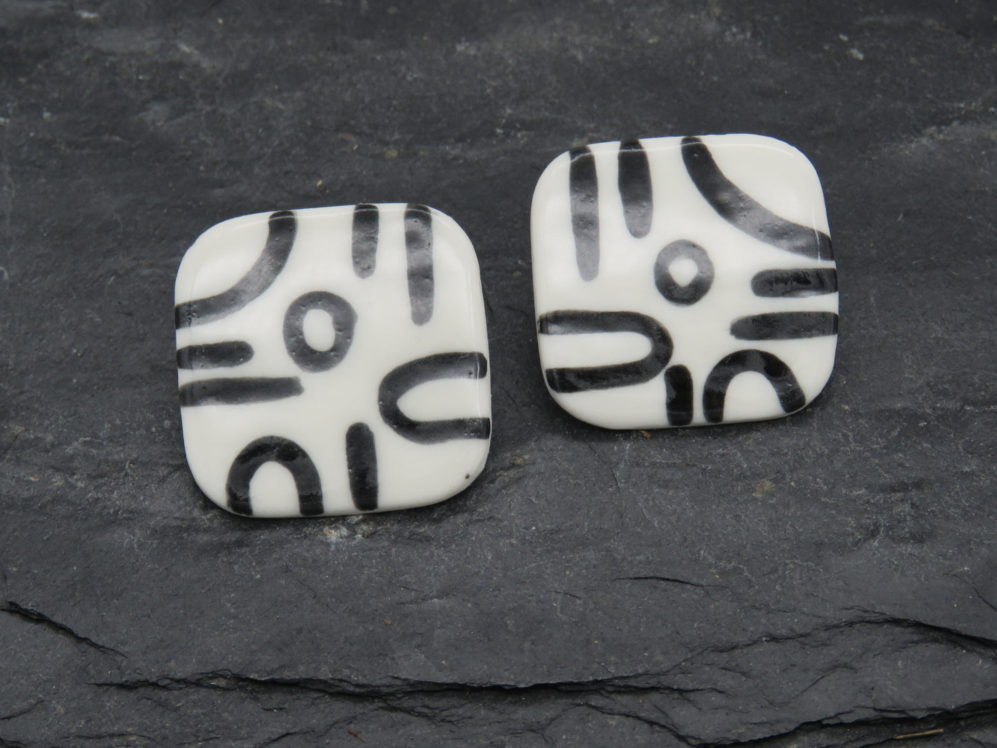 Black and white square earrings