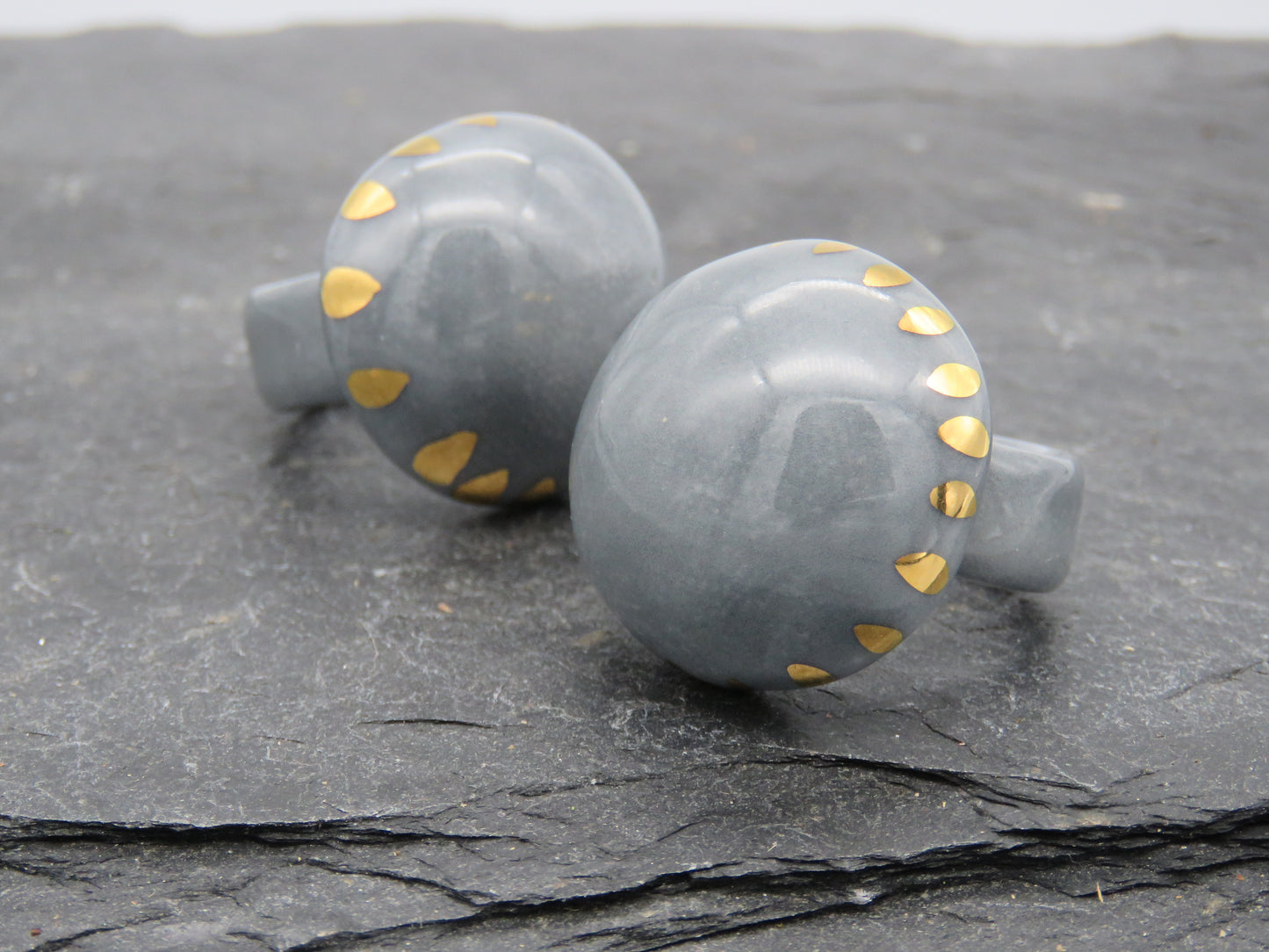 Grey porcelain hemisphere ring Size M