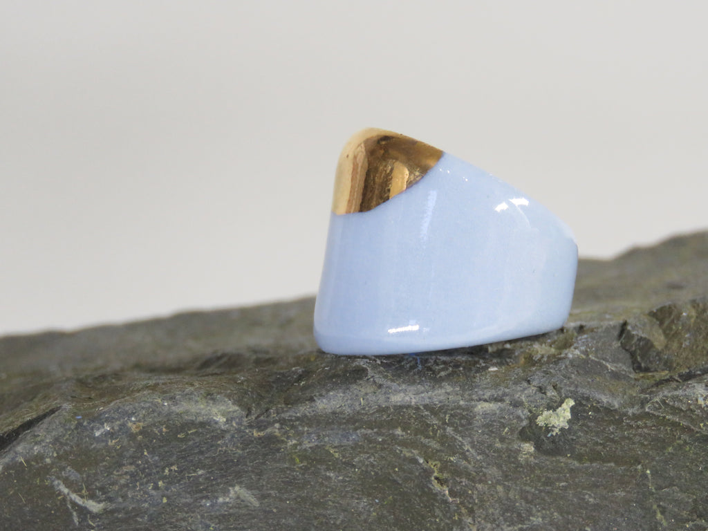 Blue and Gold Porcelain ring Size N1/2