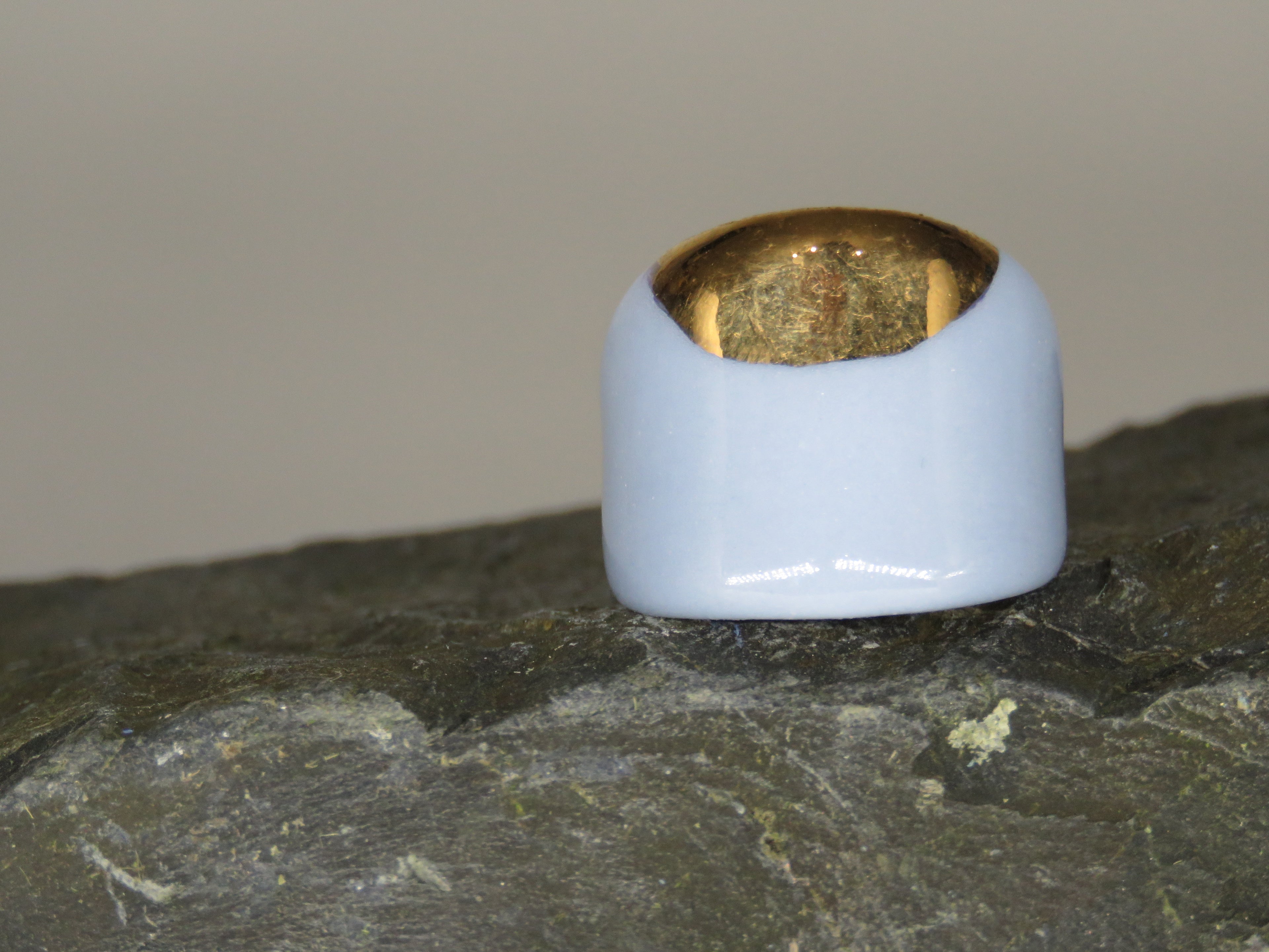 Blue and Gold Porcelain ring Size N1/2
