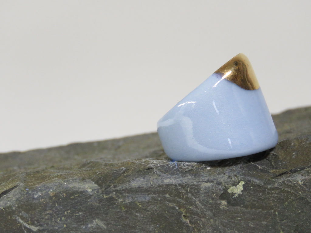Blue and Gold Porcelain ring Size N1/2