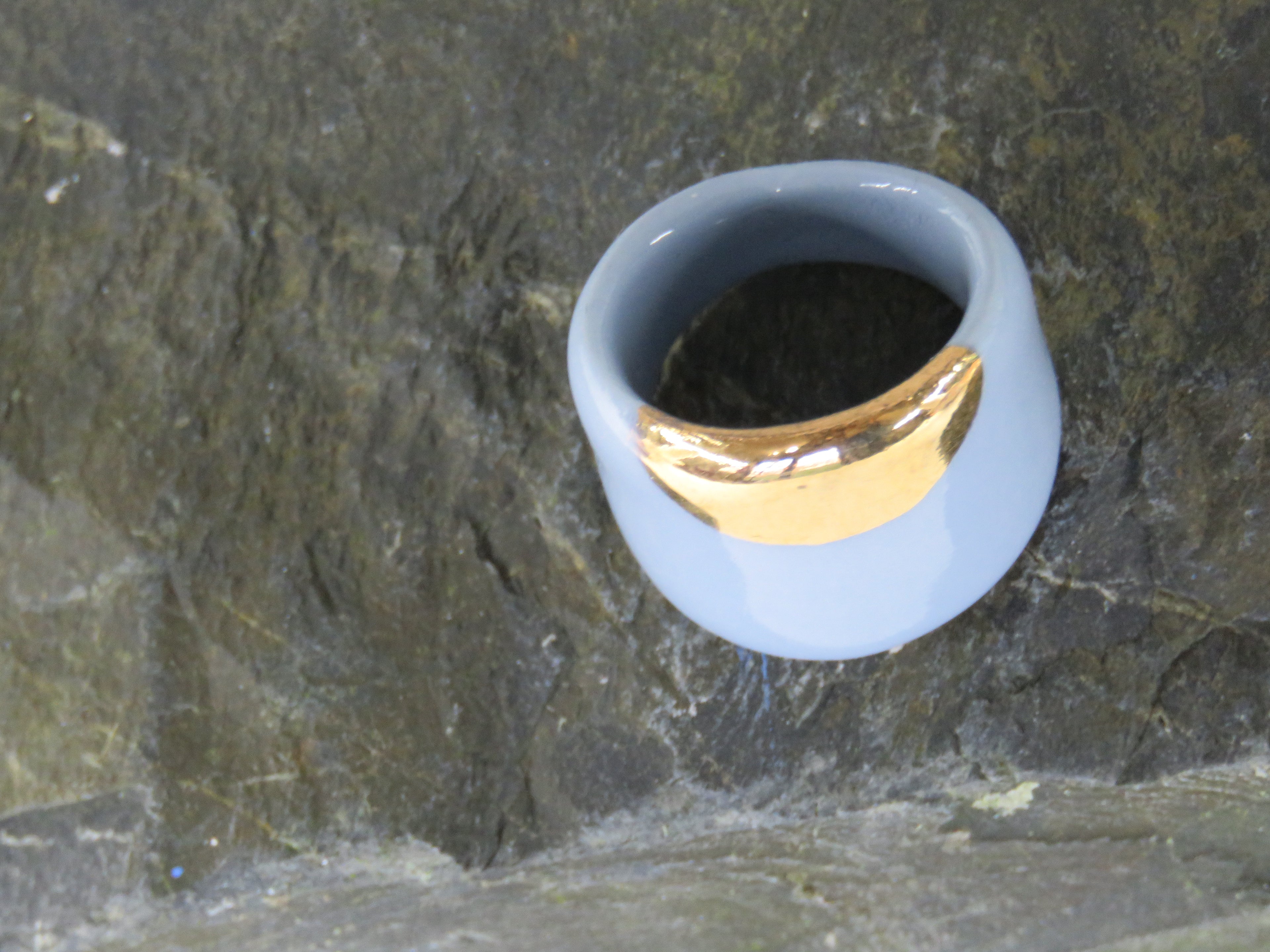 Blue and Gold Porcelain ring Size N1/2