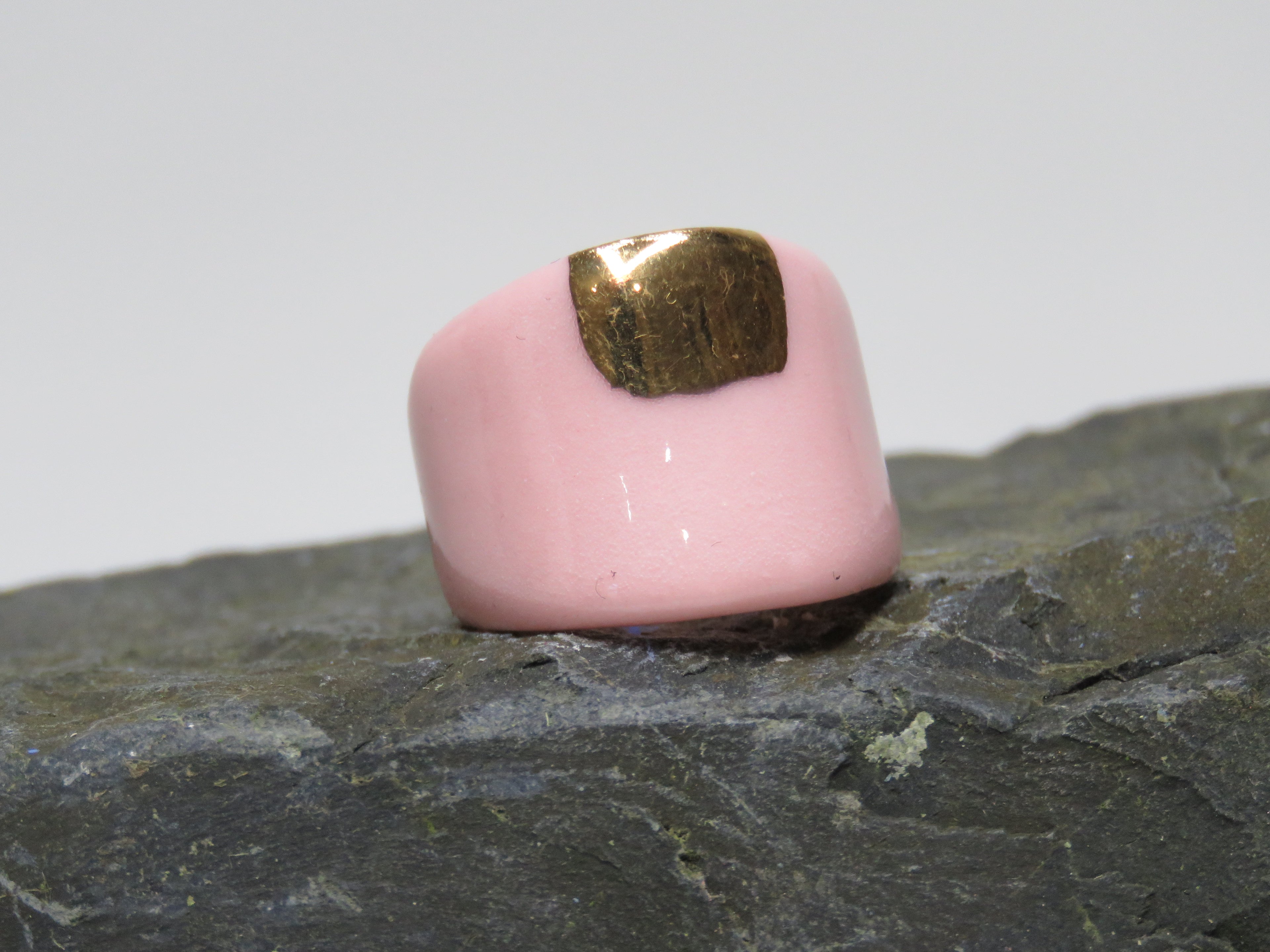 Pink and Gold Porcelain ring Size N