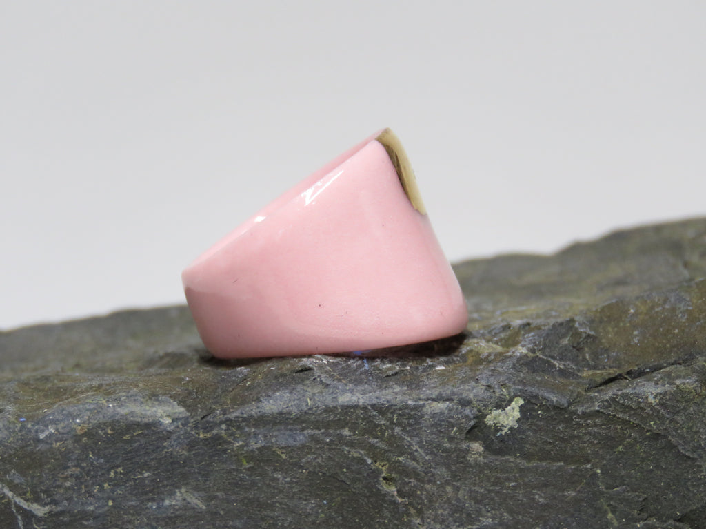 Pink and Gold Porcelain ring Size N