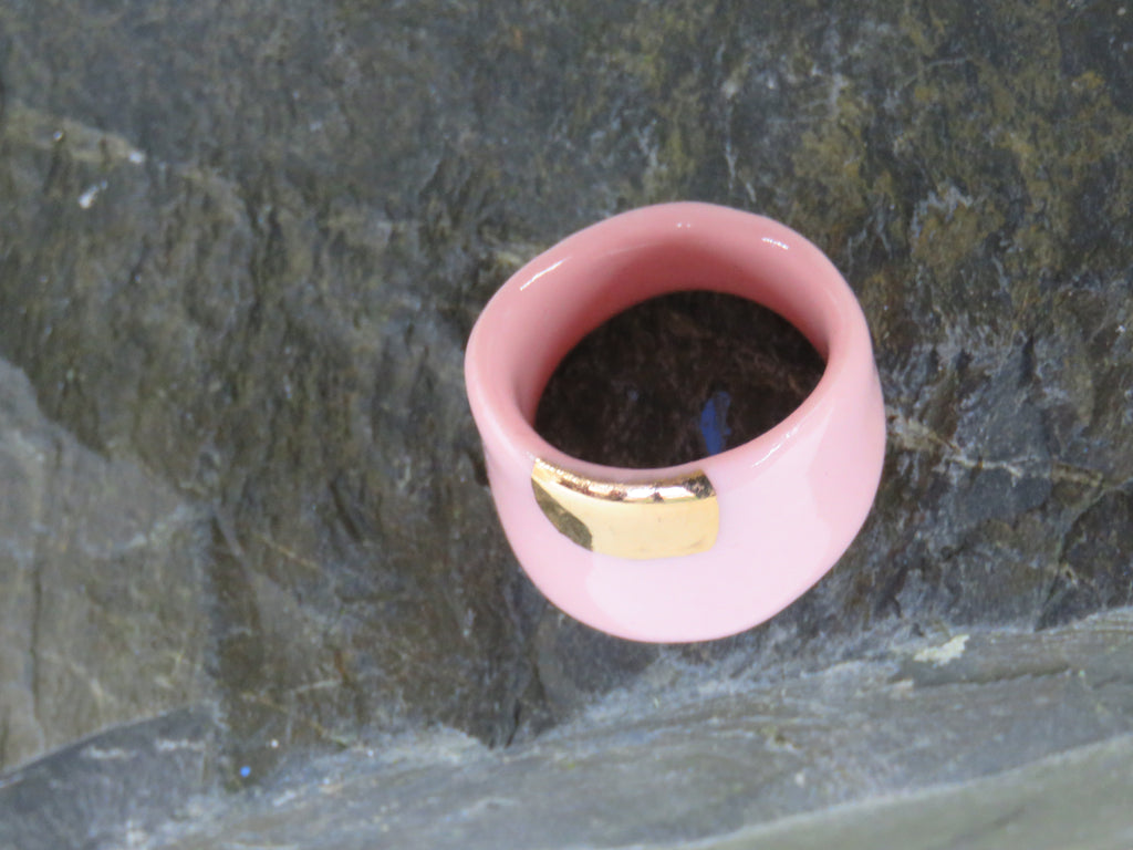 Pink and Gold Porcelain ring Size N