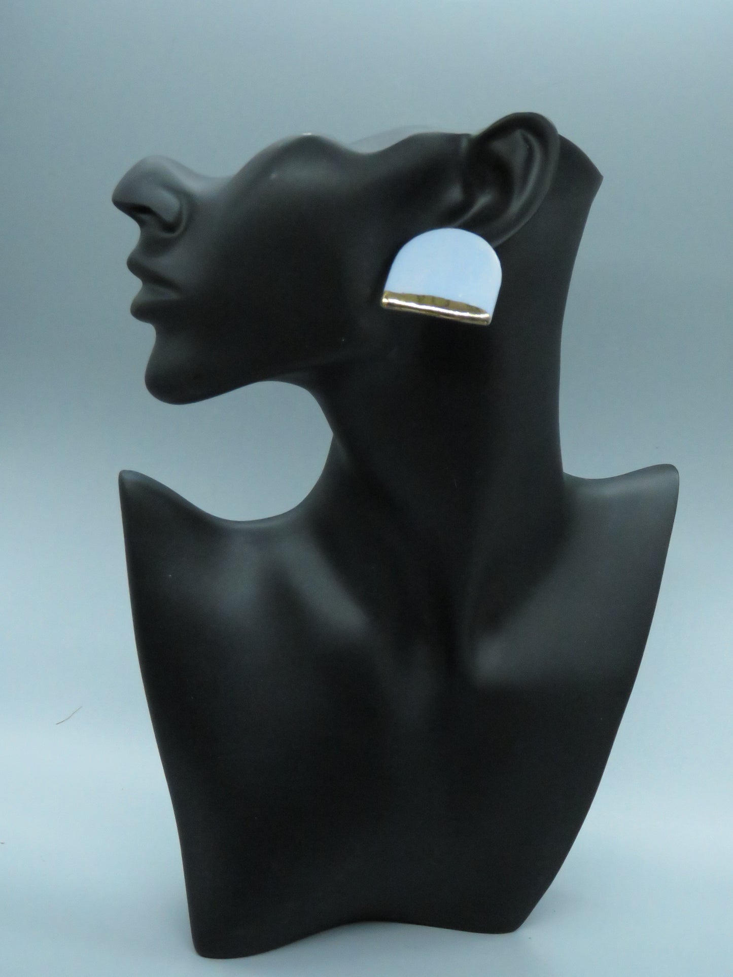 Pale Blue D shaped earrings ** CLIP ON **