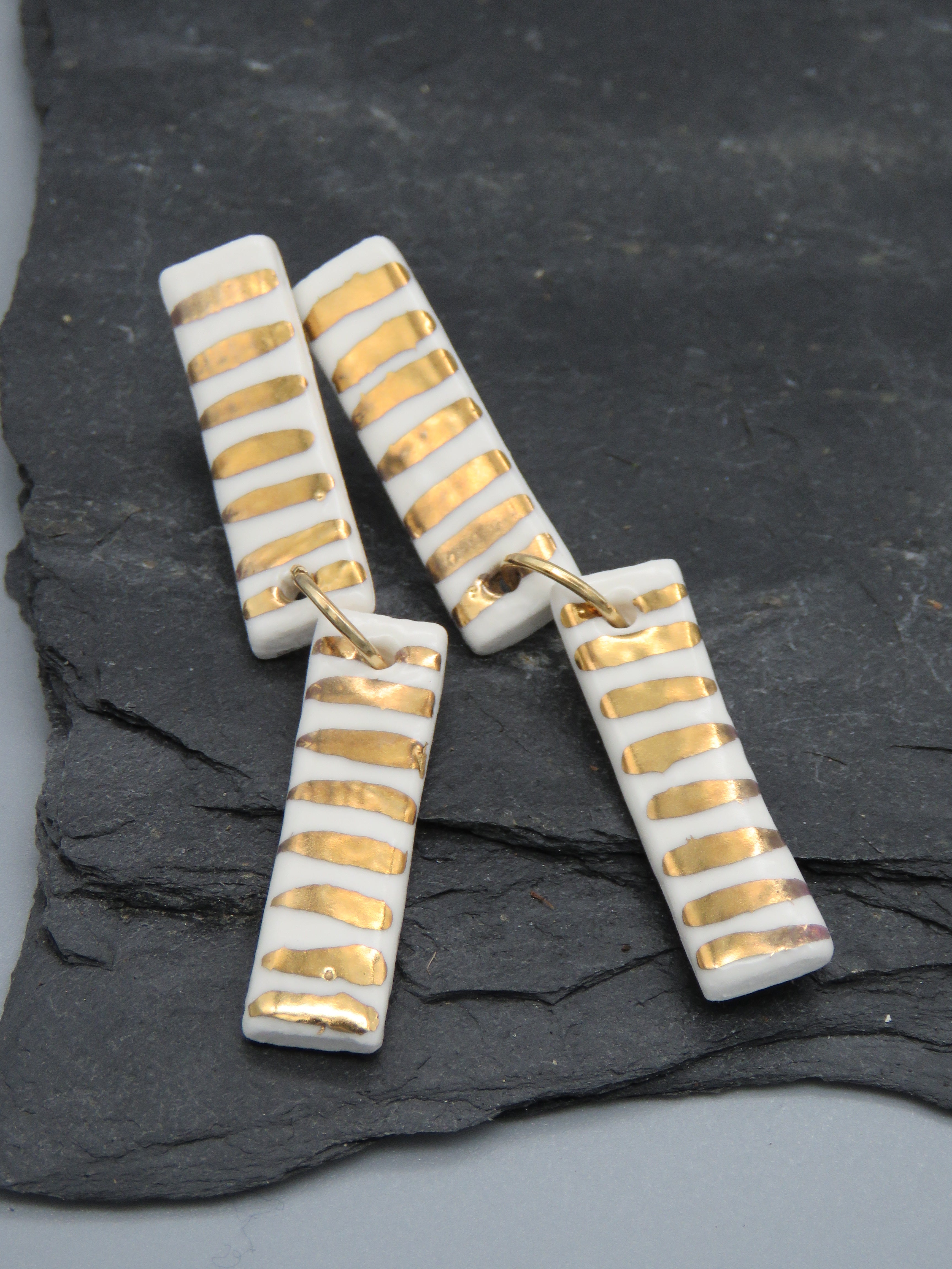 Porcelain and 24K gold rectangle earrings