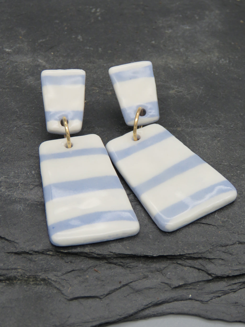Blue and white stripe earrings