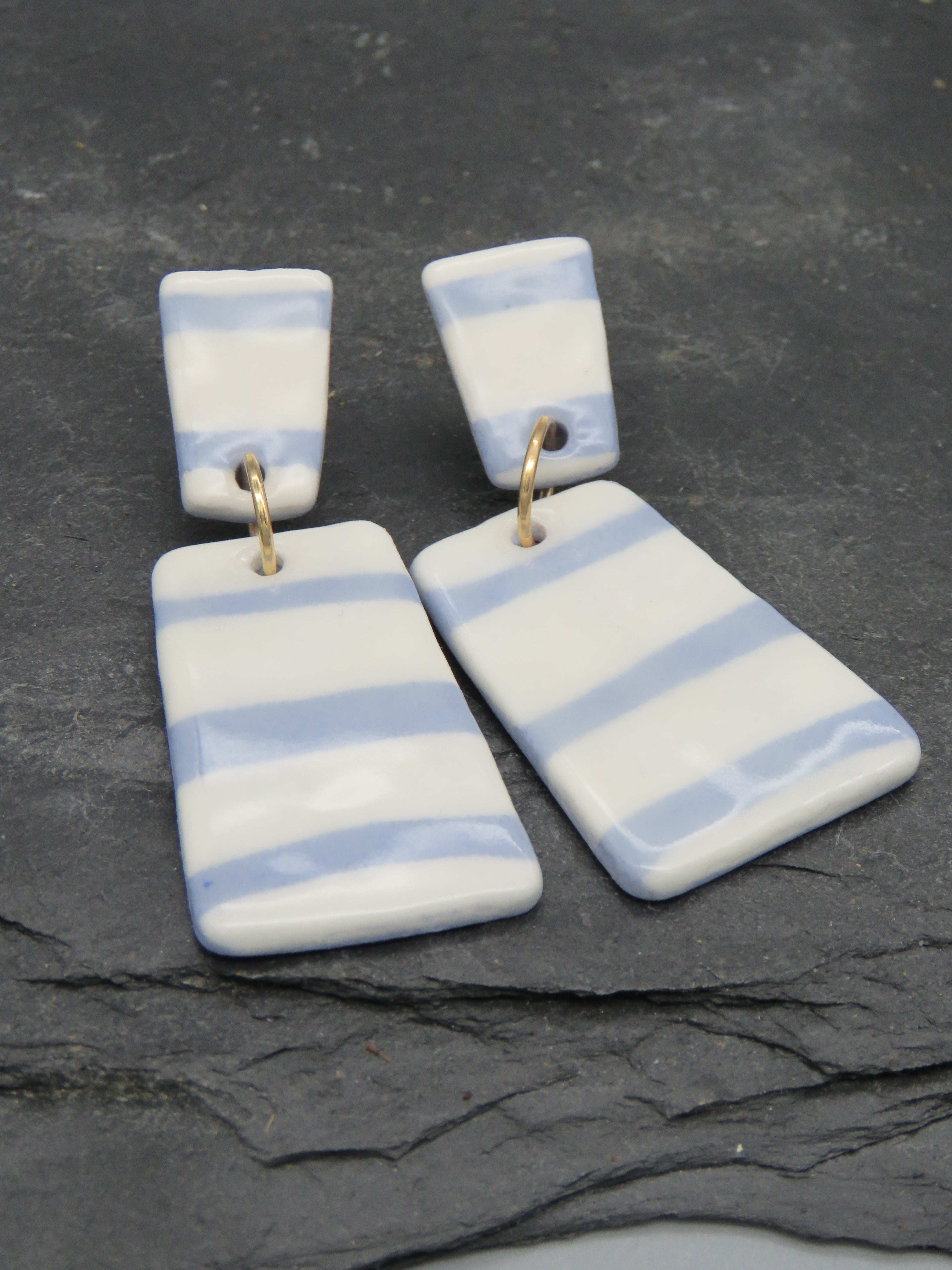 Blue and white stripe earrings