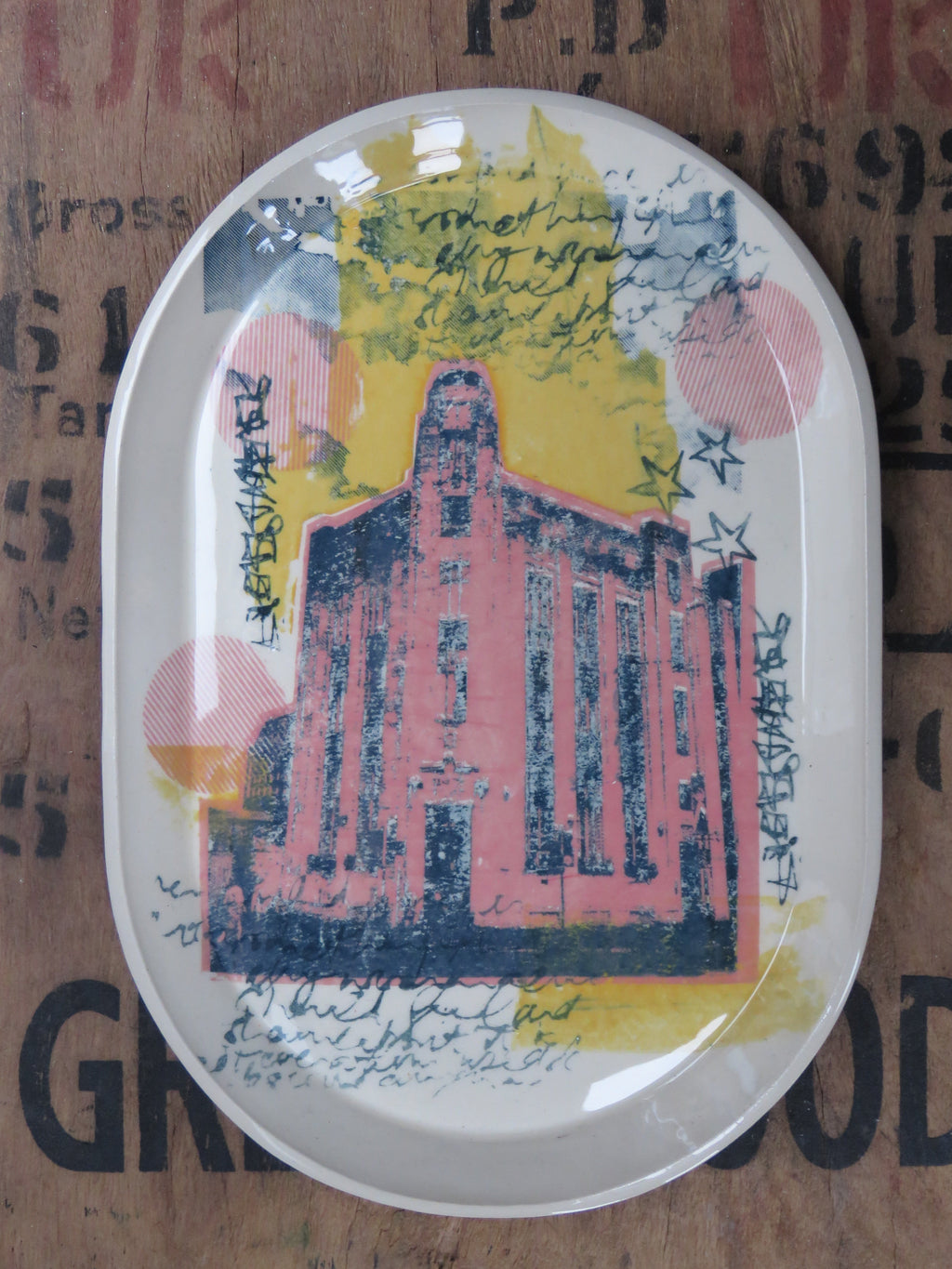 Large Serving platter with Screen printed design *SECONDS #1