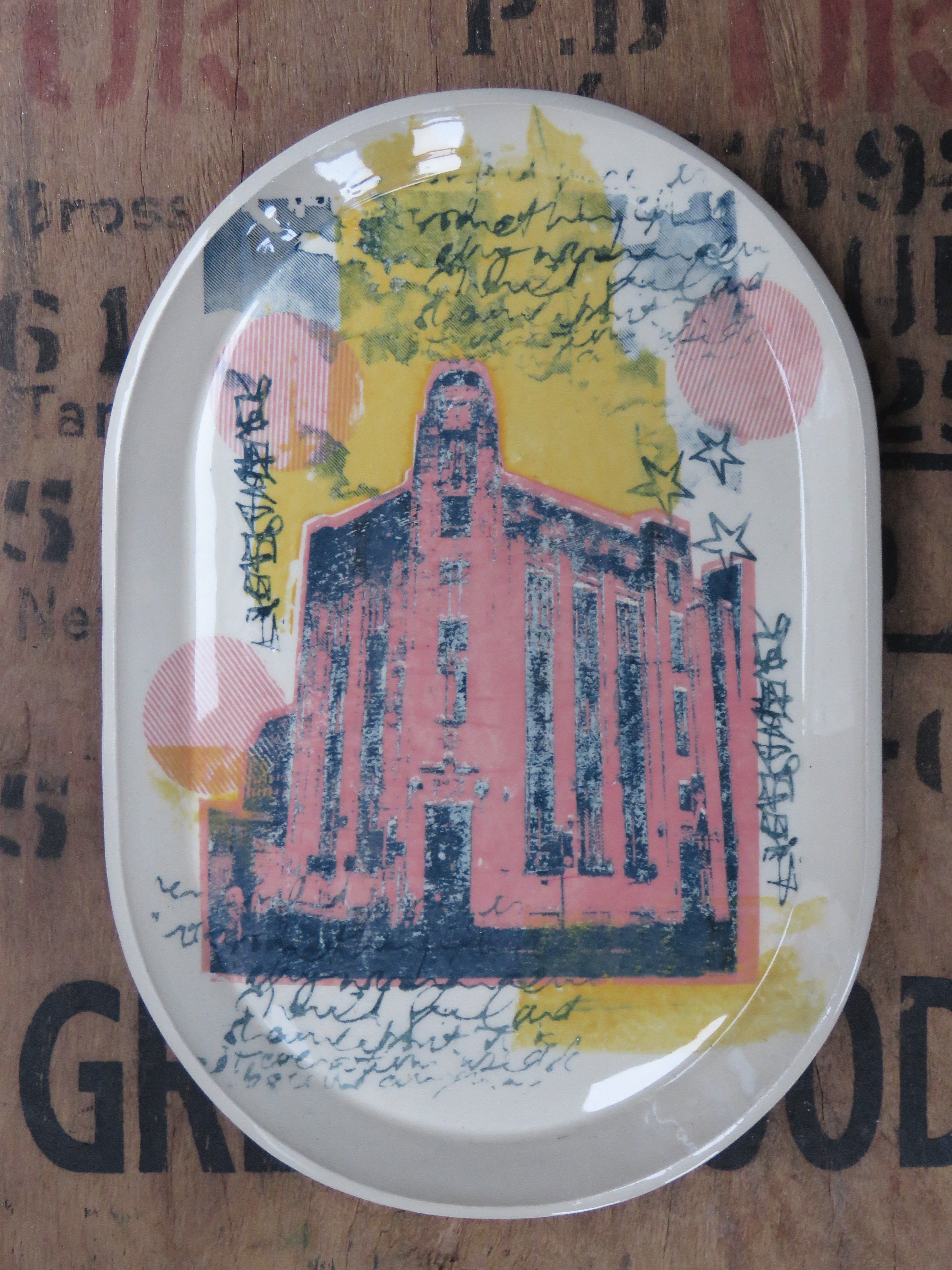 Large Serving platter with Screen printed design *SECONDS #1