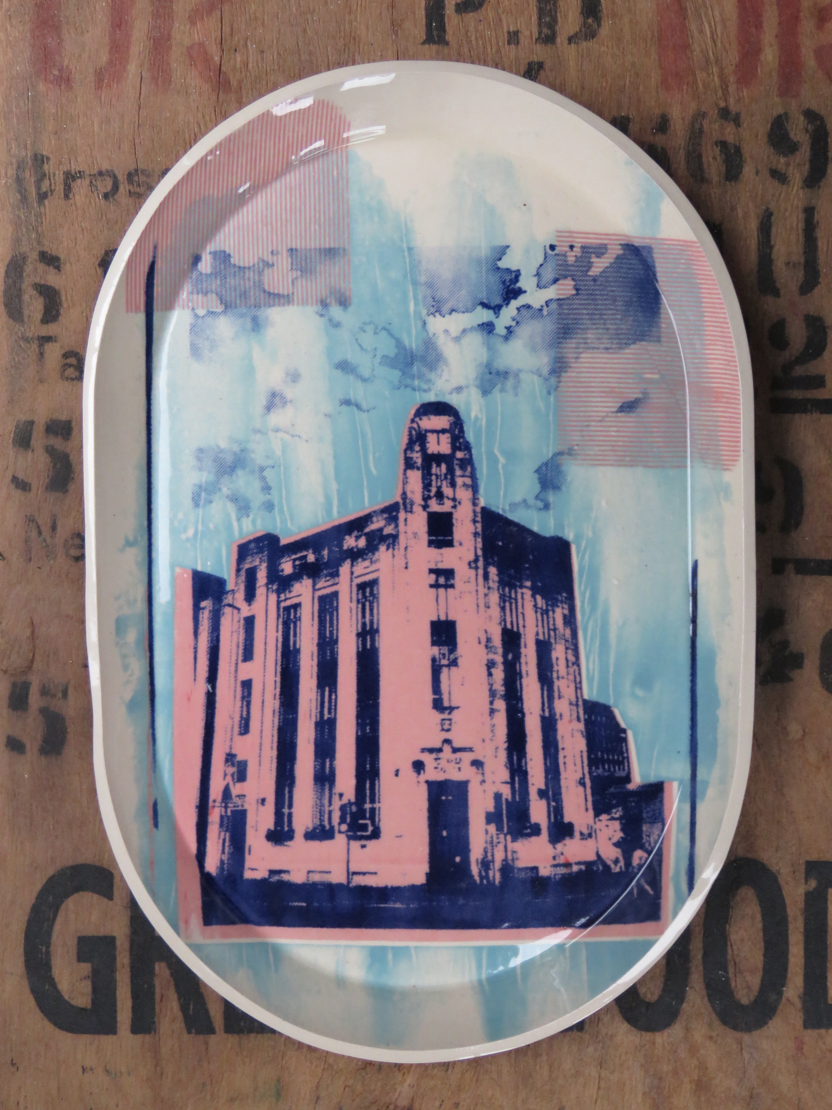 Large Serving platter with Screen printed design