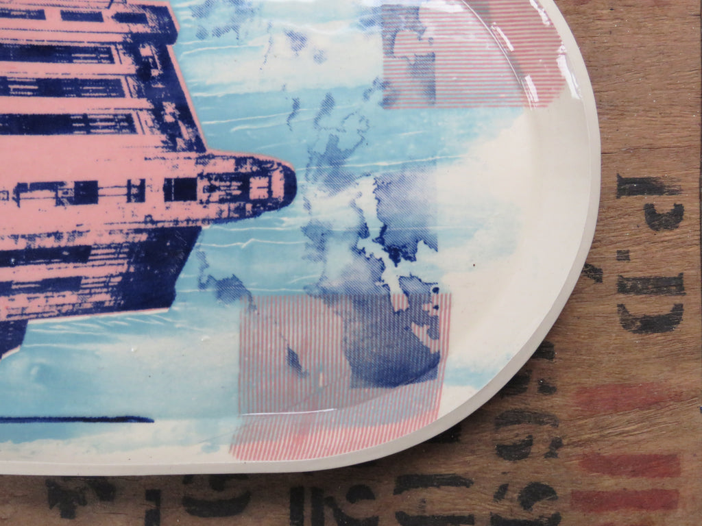 Large Serving platter with Screen printed design